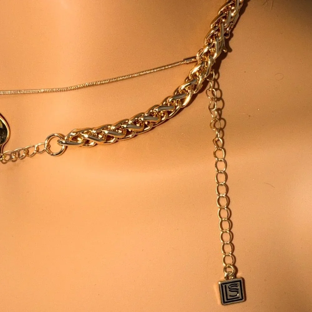 Vtg Gold Tone Rhinestone Pendant Layered Necklaces &‎ Earrings Set Shelli Segal